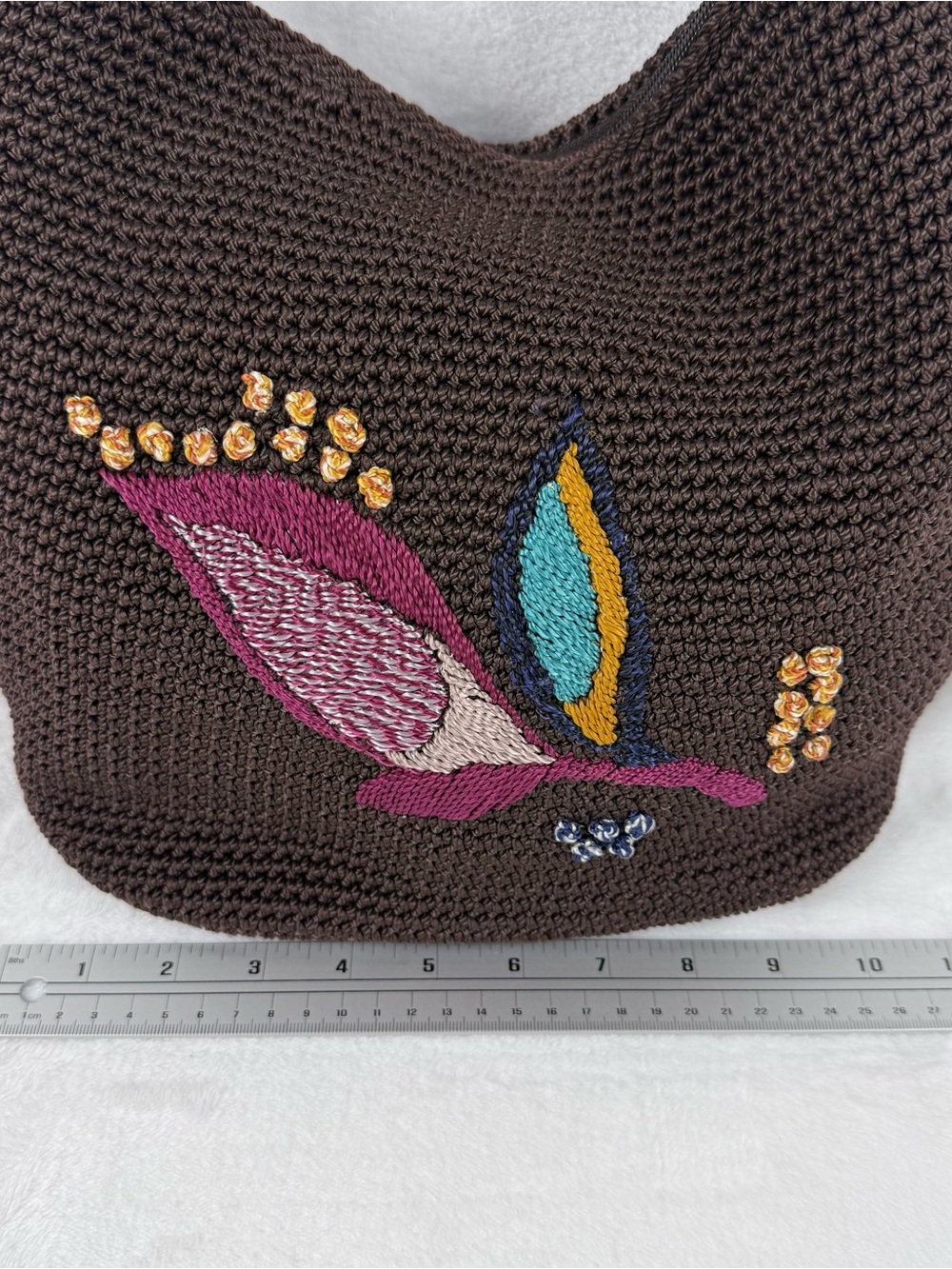The Sak Sequoia Coffee Leaf Woven Hobo Shoulder Bag Brown Zip Top Purse - Picture 14 of 15